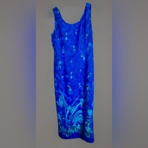 TR Bentley Vintage 90 Sleeveless Round Neck Maxi Dress Blue Floral Side Slits 12